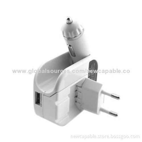Dual-USB Car and Wall Charger with Universal Changeable Plugs, 90-240V, 47-63Hz Output Range